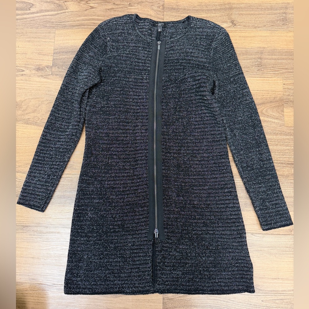 Talbots‎ Heavy Knit Zip Cardigan Duster Sweater Black White Workwear Teacher